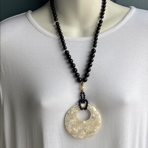 Mother of Pearl and Black Beaded Necklace